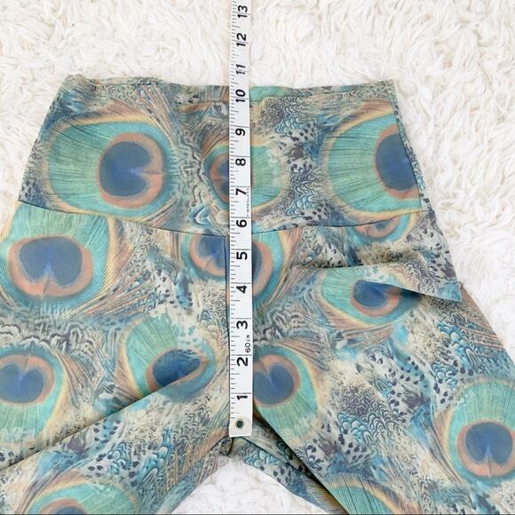 AUTOMATIC Peacock Print Leggings Green & Gold High Waist Tights size XS - Picture 7 of 9